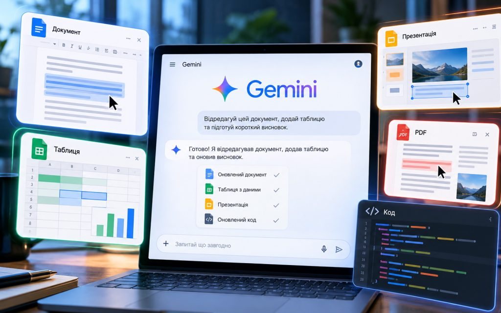 Gemini тепер редагує документи, таблиці та код просто в чаті